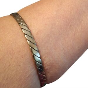 Taxco Flattened 925 Silver Bangle Bracelet Vintage Mexico Signed Hippie Boho